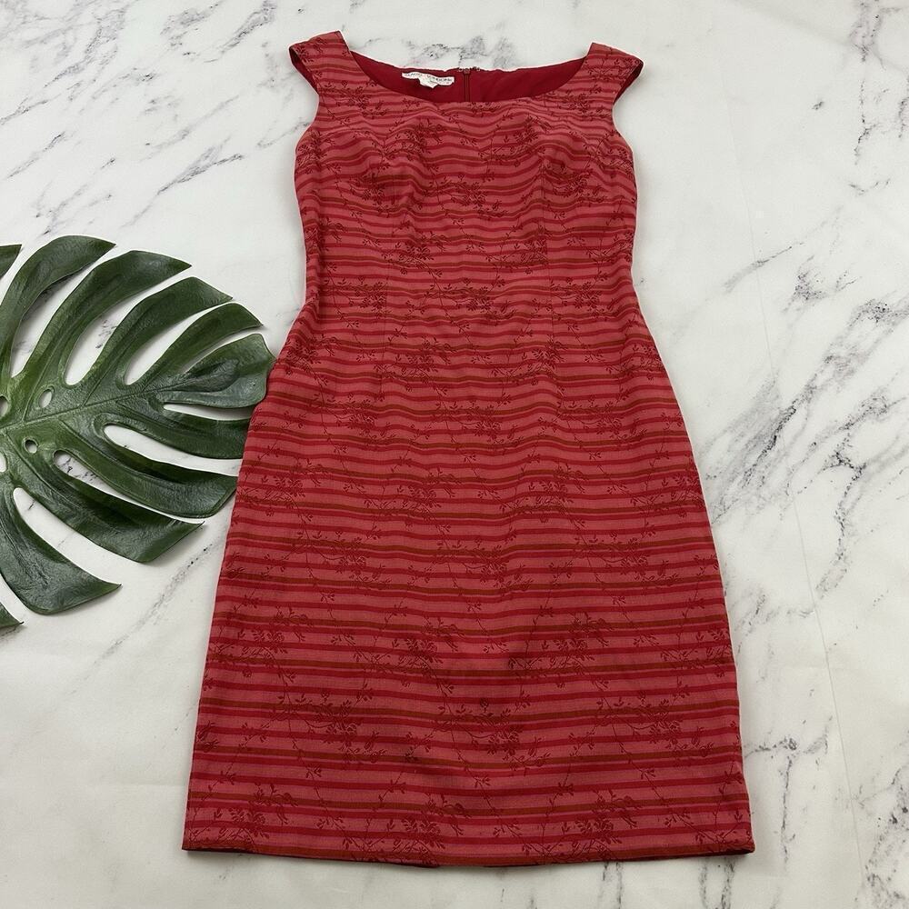 Maggy London Womens Vintage Y2k Sheath Dress Size 6 Red Pink Floral Stripe